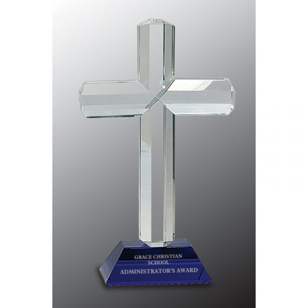 Crystal Cross with Blue Base Acrylics and Glass